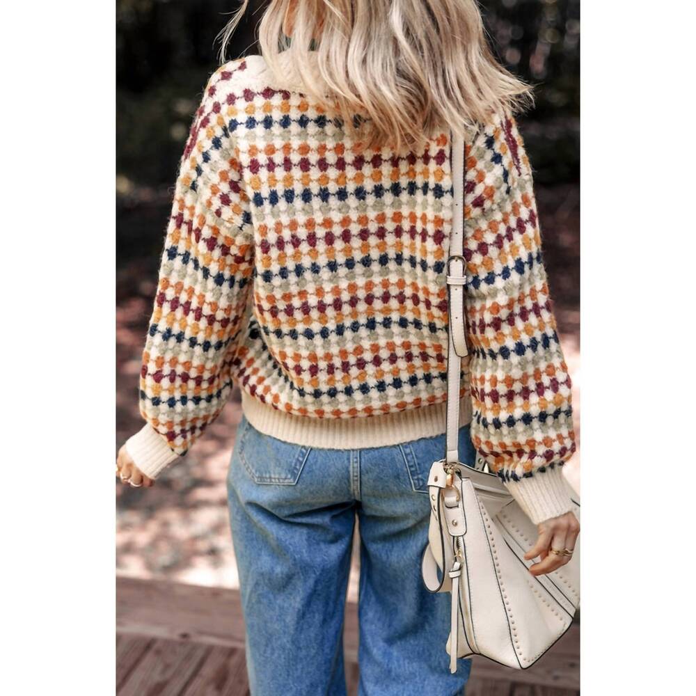 NEW 1 THE WOMAN dotty pattern v neck sweater cardigan in brown - Picture 4 of 7